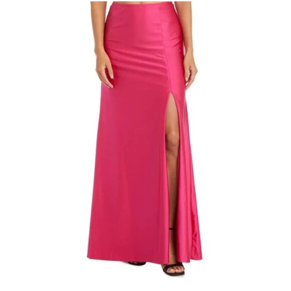 Morgan & Co Womens Hot Pink Ruched Back High Waist Maxi Skirt Size 9 Slit Front